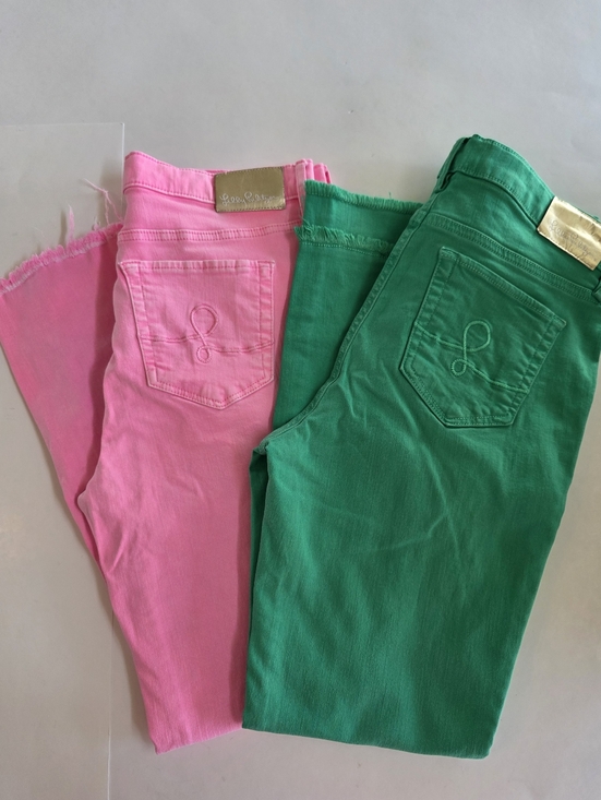 Lilly Pulitzer Denim - Lilly Pulitzer Worth Straight Leg Jeans Size 8 Pink & Green Frayed Hem Bundle(2)